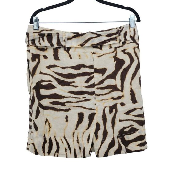 Banana Republic Linen Skirt 14 Brown Cream Zebra Animal Print Mini Pockets City - Picture 6 of 9